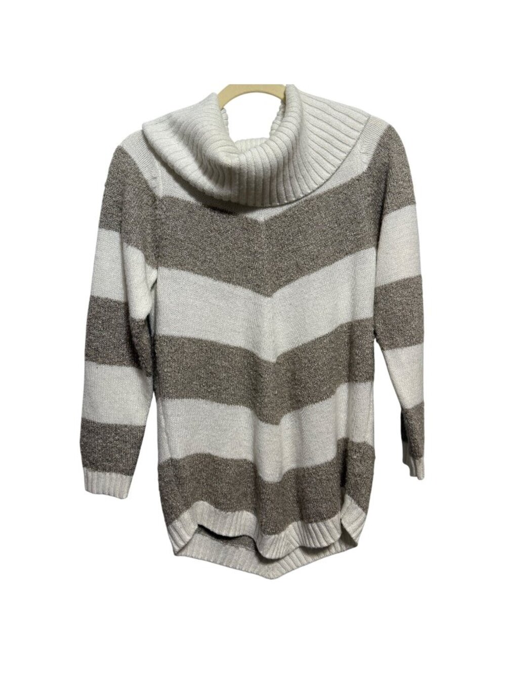 Striped APT.9 Cowl Neck Sweater S Beige & White Soft Knit Womens Winter